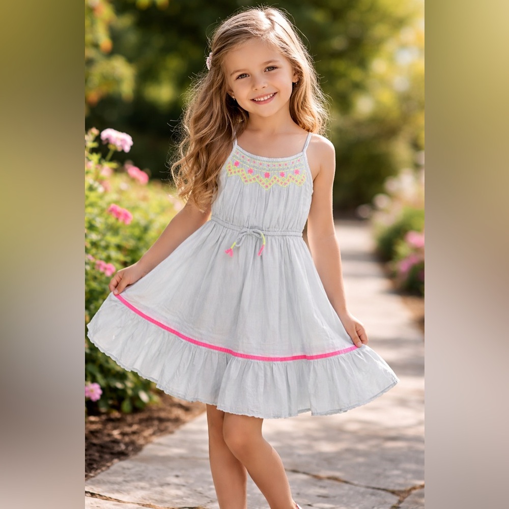Cat & Jack Girls Embroidered Cotton Sundress Size S Light Blue